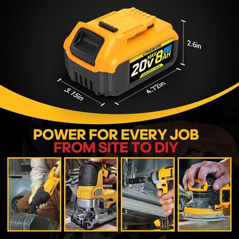 8Ah Replacement Compatible for Dewalt 20V Max Battery with High Capacity Batteries Cordless Power Tools 20 Volt Baterías DCB201 DCB203 DCB204 DCB205 DCB205c DCB205-2 DCB206 2 Pack Batteries Pilas in Kuwait