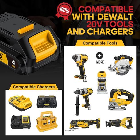 4Ah Replacement Compatible for Dewalt 20V MAX Battery with High Capacity | for 20 Volt Cordless Power Tools DCB201 DCB203 DCB204 DCB205 DCB206 DCD DCF DCG in Kuwait