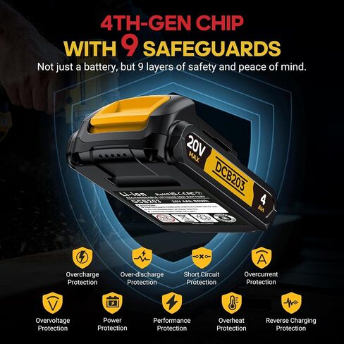 4Ah Replacement Compatible for Dewalt 20V MAX Battery with High Capacity | for 20 Volt Cordless Power Tools DCB201 DCB203 DCB204 DCB205 DCB206 DCD DCF DCG in Kuwait