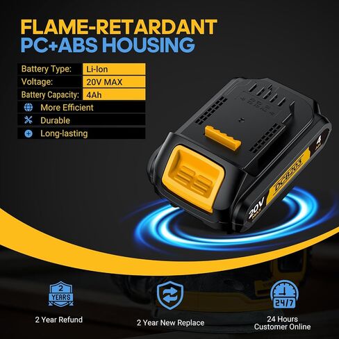 4Ah Replacement Compatible for Dewalt 20V MAX Battery with High Capacity | for 20 Volt Cordless Power Tools DCB201 DCB203 DCB204 DCB205 DCB206 DCD DCF DCG in Kuwait