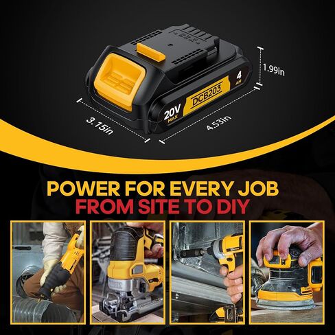 4Ah Replacement Compatible for Dewalt 20V MAX Battery with High Capacity | for 20 Volt Cordless Power Tools DCB201 DCB203 DCB204 DCB205 DCB206 DCD DCF DCG in Kuwait