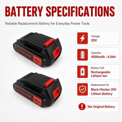 20V 4.0Ah Battery for Black and Decker Lithium-Max Tools 2-Pack | High-Capacity Replacement Lithium-Ion Battery, Compatible with LBXR20 LBXR2020 LBX20 LBXR2520 LB2X4020 LB2XR20 in Kuwait