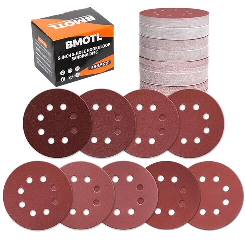 160Pcs 5-Inch 8-Hole Hook & Loop 40-600 Assorted Grit Sanding Discs | Round Sandpaper for Random Orbital Sander, Wood/Metal/Drywall Polishing in Kuwait
