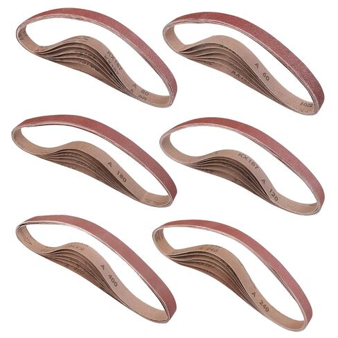 WORKPRO 24 Pack 1/2 x 18 Inch Sanding Belts, Aluminum Oxide Abrasive Belts, 4 Each of 40/60/80/120/180/240 Grits, Belt Sander Tool for Woodworking, Metal Polishing, Red in Kuwait
