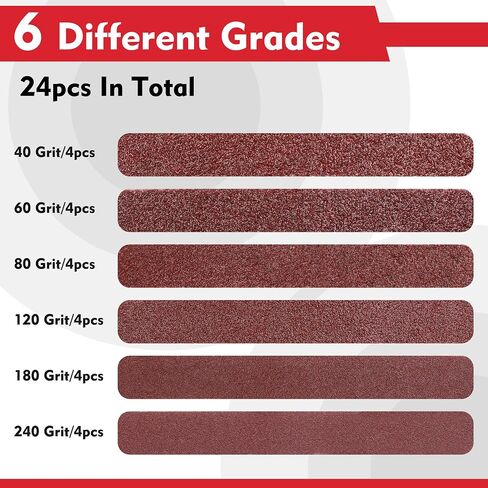 WORKPRO 24 Pack 1/2 x 18 Inch Sanding Belts, Aluminum Oxide Abrasive Belts, 4 Each of 40/60/80/120/180/240 Grits, Belt Sander Tool for Woodworking, Metal Polishing, Red in Kuwait