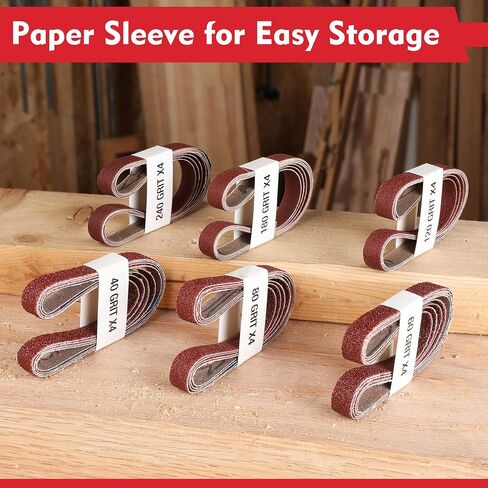 WORKPRO 24 Pack 1/2 x 18 Inch Sanding Belts, Aluminum Oxide Abrasive Belts, 4 Each of 40/60/80/120/180/240 Grits, Belt Sander Tool for Woodworking, Metal Polishing, Red in Kuwait