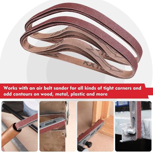 WORKPRO 24 Pack 1/2 x 18 Inch Sanding Belts, Aluminum Oxide Abrasive Belts, 4 Each of 40/60/80/120/180/240 Grits, Belt Sander Tool for Woodworking, Metal Polishing, Red in Kuwait