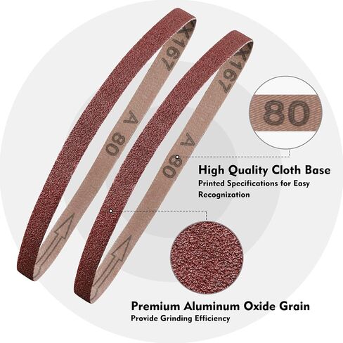 WORKPRO 24 Pack 1/2 x 18 Inch Sanding Belts, Aluminum Oxide Abrasive Belts, 4 Each of 40/60/80/120/180/240 Grits, Belt Sander Tool for Woodworking, Metal Polishing, Red in Kuwait