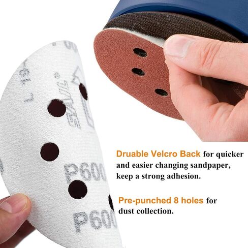 5-Inch 8-Hole Hook and Loop Sanding Discs Fine Mixed Grits, 60-Pack | 600/800/1000/1200/1500/2000 Fine Assorted Grit Sandpaper for 5 Inch Random Orbit Sander in Saudi Arabia
