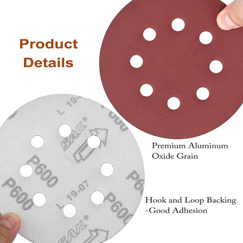5-Inch 8-Hole Hook and Loop Sanding Discs Fine Mixed Grits, 60-Pack | 600/800/1000/1200/1500/2000 Fine Assorted Grit Sandpaper for 5 Inch Random Orbit Sander in Saudi Arabia