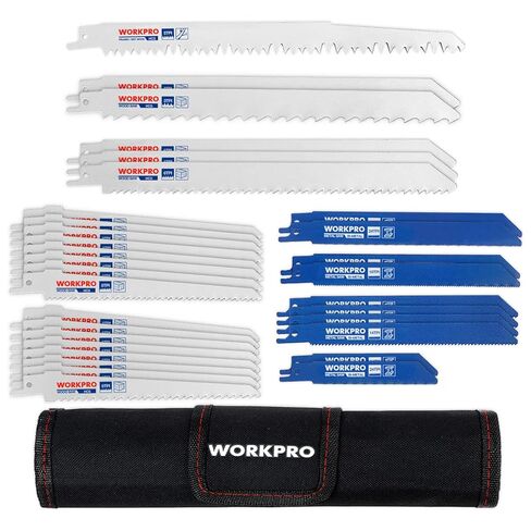 WORKPRO 32-Piece Reciprocating Saw Blade Set with Organizer Pouch | Reciprocating Saw Blades for Metal & Wood Cutting, Tree Pruning in Kuwait