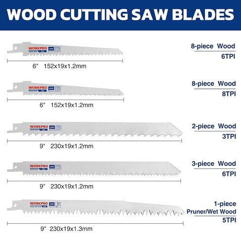 WORKPRO 32-Piece Reciprocating Saw Blade Set with Organizer Pouch | Reciprocating Saw Blades for Metal & Wood Cutting, Tree Pruning in Kuwait