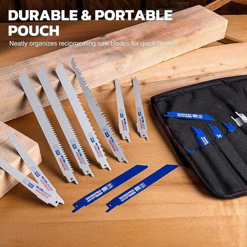 WORKPRO 32-Piece Reciprocating Saw Blade Set with Organizer Pouch | Reciprocating Saw Blades for Metal & Wood Cutting, Tree Pruning in Kuwait