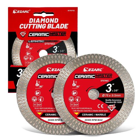 EZARC 3 inch Super Thin Diamond Blade, Diamond Saw Blades for Angle Grinder, 3" Tile Blade for Smooth Cutting Porcelain Ceramic Granite Marble Tile, 3/8" Arbor (2-Pack) in Kuwait