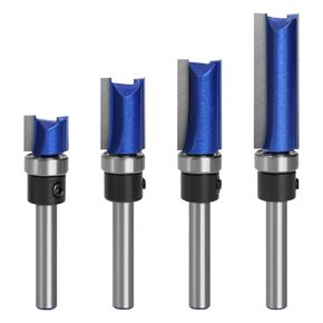 4PCS Top Bearing Flush Trim Router Bit Set, 1/4 Inch Shank | Pattern Template Router Bit Set, Straight Cutting, Carbide Tip, for Woodworking in Kuwait