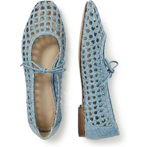 Women Woven Mesh Ballet Flats Raffia Lace up Ballerina Mary Jane Flats Fashion Casual Slip on Shoes in Kuwait