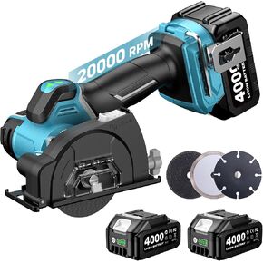 Seesii 21V Brushless 3" Cordless Cut-Off Tool with 2x 4.0Ah Batteries, 20000 RPM Mini Angle Grinder with 0.1s Safety Brake & Forward/Reverse, Cordless Cutter for Metal, Tile, Rebar in Kuwait
