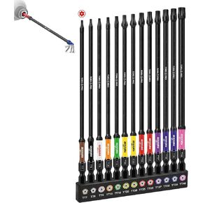 Geinxurn Impact Security Torx Bit Set, 1"/2"/3"/6" 54pcs Magnetic (TT7-TT40) S2 Steel Star Bits with 1/4 Hex-Shank, Long Extension Tamper Proof Screwdriver Bits Stored in Color Coded Base in Saudi Arabia