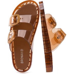 BRONAX Women's Double Buckle Clear Jelly Sandals J100 | Waterproof PVC Material, Quick-Drying, Summer Slip on, Easy to Clean, Comfort During Walking, Travel, and Daily Wear in Kuwait
