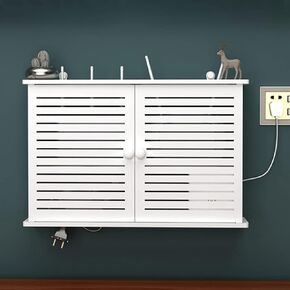 Router Shelf Wall Mount WiFi Router Storage Box, Double Door Bracket Wall Mount, Cable Organizer Box, Blinds Decoration Floating, Floating Wall Shelf, Desktop Storage Cabinet in Saudi Arabia