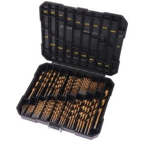 230 Pcs Titanium-Coated Twist Drill Bit Set, 135° Split Point High-Speed Steel Bits for Metal, Wood, Plastic, Aluminum, Cast Iron & Fiberglass, Heavy-Duty Case with Metal Latches, 3/64" to 1/2" in Kuwait