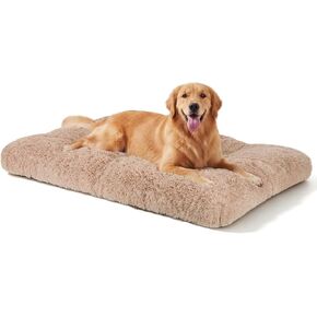 JOEJOY Large Dog Bed Crate Pad, Deluxe Plush Washable Dog Beds Fulffy Soft Kennel Pad Anti-Slip Pet Sleeping Mat for Extra Large Medium Small Dogs, 40" x 27", Beige in Saudi Arabia