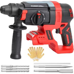 SDS Plus Cordless Rotary Hammer Drill for De-walt 20v Max Battery, Hammer Drill 20v Brushless for Concrete/Masonry/Wood/Metal, Rotomartillo, 4 Functions, 5 Drills with Gloves (Battery Not Included) in Kuwait