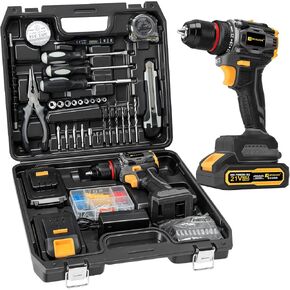 JEXUGK 60Nm Cordless Drill Tool Set, 21V Brushless Drills Kit with 2 x 2.0Ah Battery, Portable Household Basic Driver Case for Men & Women, Lady's Taladro Inalámbrico Toolbox for Home Hand Repair DIY in Kuwait