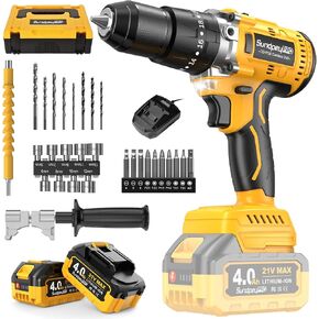 1060In·lbs Cordless Power Drill - 21V Brushless Hammer Drill Set w/ 2×4.0Ah Battery, 20+3 Torque, 2 Speed, 1/2" Metal Chuck for Home DIY Woodworking Thin-Metal Brick Light-Concrete Drilling in Kuwait