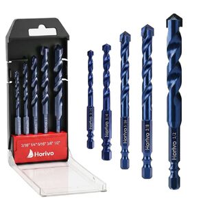 5pc Tile Drill Bits Set with Upgraded Carbide, 1/4" Hex Shank Masonry Drill Bit for Ceramic, Glass, Concrete, Brick, Wood, Sizes 3/16, 1/4, 5/16, 3/8, 1/2" with Case in Kuwait