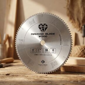 Diamond Blade Wood 14" (350mm) Industrial Carbide Sliding Table Saw Blade, 108T, -6° Negative Hook, 30mm Bore (1-1/8"), 3.6mm Heavy Kerf - Melamine, Laminate, Non-Ferrous - SCM, Altendorf, Felder in Kuwait
