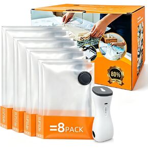 16 Pack Vacuum Bags for Travel with pump Vacuum Storage bags for clothing | Rechargeable Inflation & Deflation Dual Use Reusable Space Saver Bags cordless travel vacuum bag set for Luggage and Suitcase in Kuwait