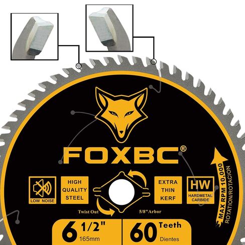 FOXBC 6-1/2 inch Circular Saw Blade for Wood, 60-Tooth, Ultra Fine Finish - 2PK in Kuwait