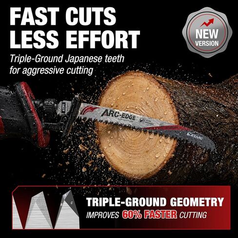 EZARC Arc Edge Reciprocating Saw Blades, 15-Inch 6TPI for Pruning, 3-Pack | U-Groove Chip Removal, Extra-Long Arc Edge, Fleam Ground Teeth, Deep Gullets, Up to 3x Life, for Tree Trimming, Green Wood in Kuwait