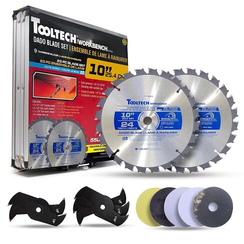 Tooltech 8 Inch Stacking Dado Blade Set for Table Saw, 24 Tooth Carbide Dado Blades, 23 Piece Adjustable Dado Set 1/4 to 13/16 Inch, 5/8 Inch Arbor 5500 RPM with Storage Case in Kuwait