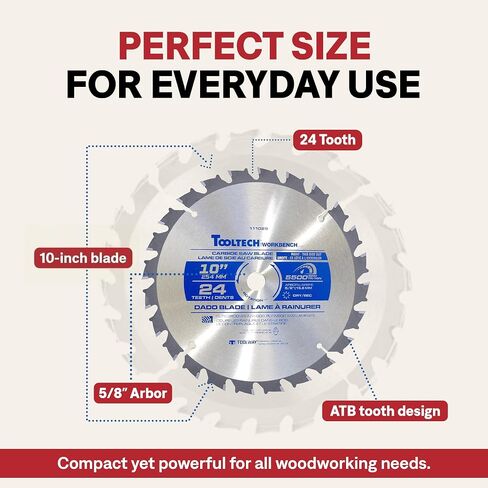 Tooltech 8 Inch Stacking Dado Blade Set for Table Saw, 24 Tooth Carbide Dado Blades, 23 Piece Adjustable Dado Set 1/4 to 13/16 Inch, 5/8 Inch Arbor 5500 RPM with Storage Case in Kuwait