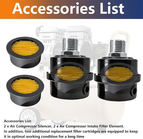 2 Pcs 1/2" Thread Air Compressor Silencer Filter, 20mm Metal Noise Muffler, Air Compressor Intake Filter Replacement, Fits Generators, Blowers, Exhaust Ports in Kuwait