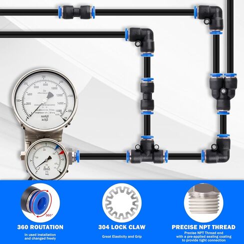 1/4" Air Line Tubing Kit,1/4" OD DOT Air Line 50 FT(15 m) SAE j844 PA Nylon Air Hose Tube and Push to Connect Fitting for Air Brake System Or Fluid Transfer,15 Pcs Compressed Accessories Kit in Saudi Arabia