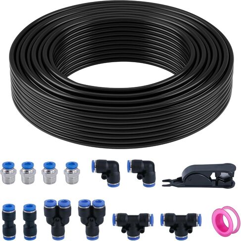 1/4" Air Line Tubing Kit,1/4" OD DOT Air Line 50 FT(15 m) SAE j844 PA Nylon Air Hose Tube and Push to Connect Fitting for Air Brake System Or Fluid Transfer,15 Pcs Compressed Accessories Kit in Saudi Arabia