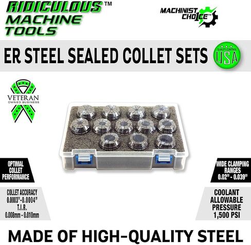 1/8-1" ER40 STEEL SEALED Spring Collets INCH 15 Piece Set (0.0003" T.I.R.) Coolant Collet 1500 MAX PSI Machinist Choice in Kuwait