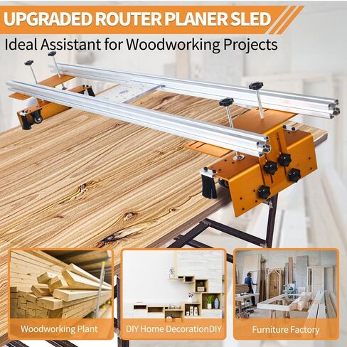 58 Inch Router Sled and Slab Flattening Jig for Woodworking | Adjustable Width and Height with Aluminum Rails, Router Base Plate and Dust Brushes for Wood Slabs and Table Tops in Kuwait