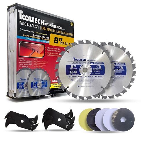 Tooltech 8 Inch Stacking Dado Blade Set for Table Saw, 24 Tooth Carbide Dado Blades, 23 Piece Adjustable Dado Set 1/4 to 13/16 Inch, 5/8 Inch Arbor 5500 RPM with Storage Case in Kuwait