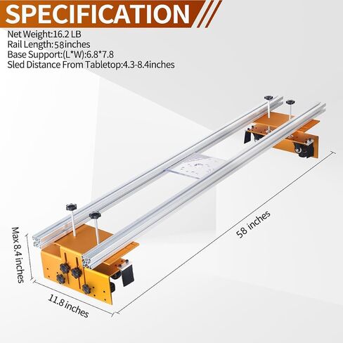 58 Inch Router Sled and Slab Flattening Jig for Woodworking | Adjustable Width and Height with Aluminum Rails, Router Base Plate and Dust Brushes for Wood Slabs and Table Tops in Kuwait