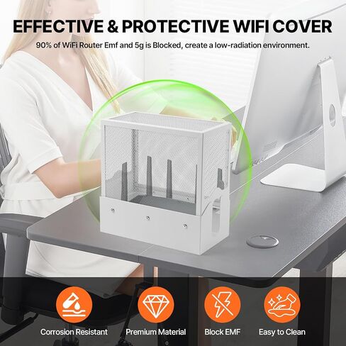 Large WiFi Router Cover, Blocking Up to 90% of Router Emf & 5G, 12.6" L x 6.7" W x 12.6" H WiFi Router Protector for EMF Faraday Shielding, Allows Uninterrupted Use, White in Kuwait