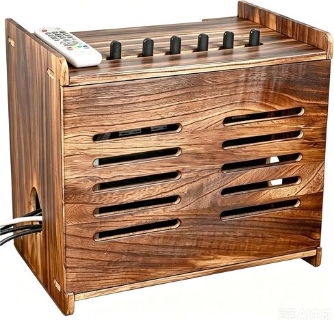 Upgraded Wood Router Box Hider Shelf, Retro Vintage Wifi Router Storage Modem Power Strip, 16 Inch Fits Most Routers, Easy Install Cable Management Home Office Organizer in Kuwait