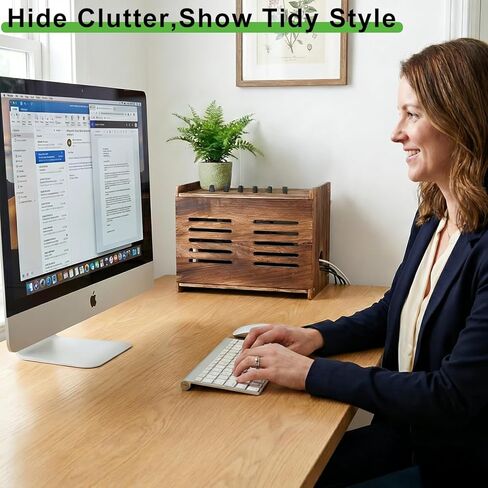 Upgraded Wood Router Box Hider Shelf, Retro Vintage Wifi Router Storage Modem Power Strip, 16 Inch Fits Most Routers, Easy Install Cable Management Home Office Organizer in Kuwait