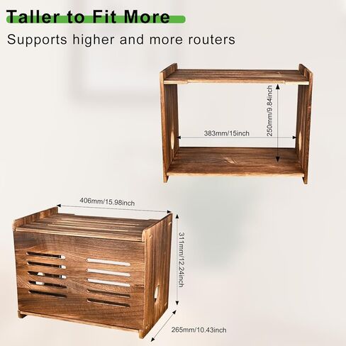 Upgraded Wood Router Box Hider Shelf, Retro Vintage Wifi Router Storage Modem Power Strip, 16 Inch Fits Most Routers, Easy Install Cable Management Home Office Organizer in Kuwait