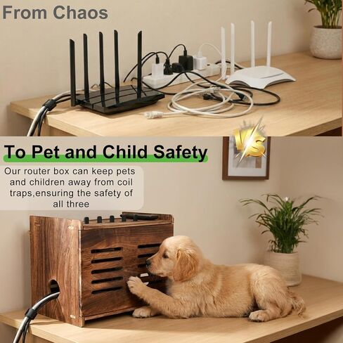 Upgraded Wood Router Box Hider Shelf, Retro Vintage Wifi Router Storage Modem Power Strip, 16 Inch Fits Most Routers, Easy Install Cable Management Home Office Organizer in Kuwait