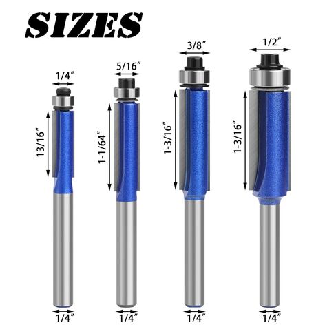 4PCS Flush Trim Router Bit Set, 1/4 Inch Shank | Flush Cut Router Bit, Top Bearing, Carbide Tip, for Woodworking in Kuwait