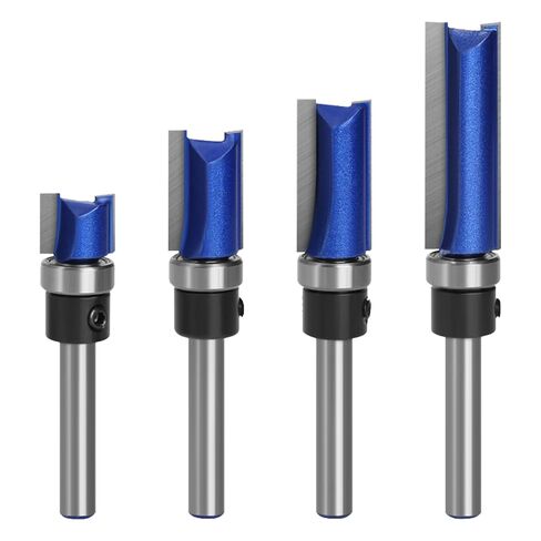 4PCS Top Bearing Flush Trim Router Bit Set, 1/4 Inch Shank | Pattern Template Router Bit Set, Straight Cutting, Carbide Tip, for Woodworking in Kuwait